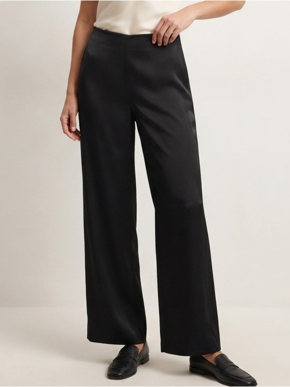 St John Sz 8 100% Silk Black Minimalist Quiet Luxury Wide Leg Pants